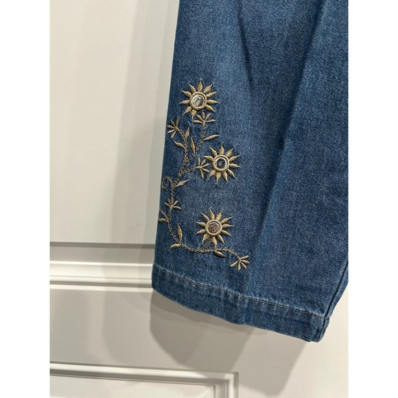 Howard Wolf Sport Denim Pull On Pants Floral Embroidery Elastic Waist Sz M - Picture 4 of 10